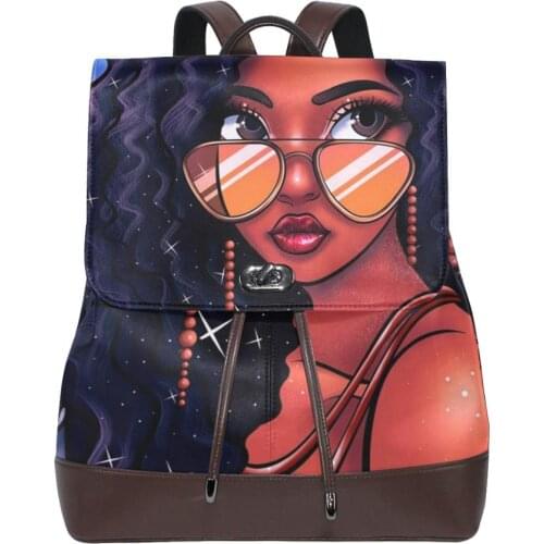 Afro Girls Black Women Leather Backpacks High Quality Female fashion Backpack For Girl School Bag Travel Bagpack Ladie Back Pack