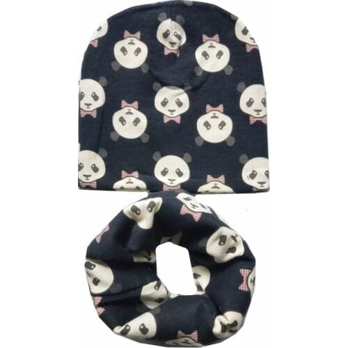 Children Cotton Hat Sets Fashion Autumn Winter Warm Hat Scarf Collars Cartoon Print Boys Girls Beanies Kids Cap Child Hats Set