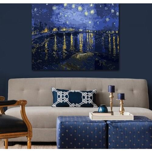DIY digital painting shop starry night decoration painting creative adult hand-painted decompression on the Rhone River