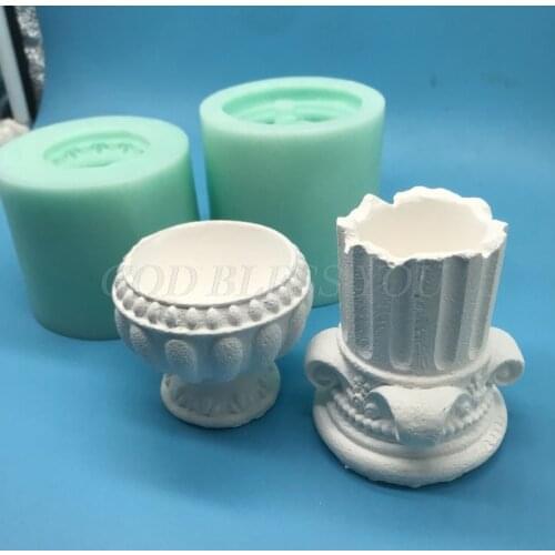 Ancient Greek Pillars Flower Pot Epoxy Resin Silicone Mold 3D Roman Column Succulent Plant Planter Pot Mold for Concrete