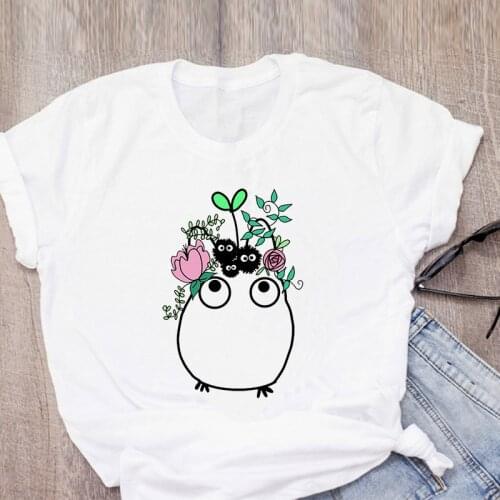 Ghibli Totoro Dustbunny Print Harajuku Kawaii T Shirt Women Ullzang Funny Cartoon T-shirt 90s Streetwear Top Tee Female