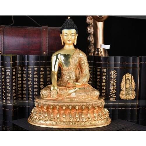 HOT SALE # 33 CM Large # HOME OFFICE efficacious House Protection Talisman # Tibetan Buddhism gilding brass Buddha lotus statue