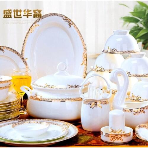 56pcs 60pcs Jingdezhen Ceramic Tableware Set Bowl and Plate Promotion Gift Bowl and Plate Dinnerware Set