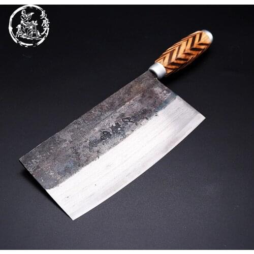 SHUOJI Handmade Chinese Kitchen Knives High Carbon Forged Kitchen Cleaver Wood Handle Slicing Knife Traditional Cooking Tools