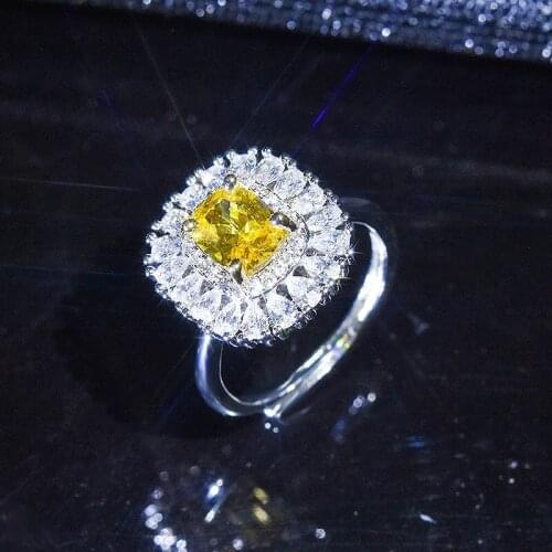 Simple Square Rings Inlaid With Yellow White Zircon Luxury Silvery Jewelry Adjustable Size Statement Women Gift Wholesale MENGYI