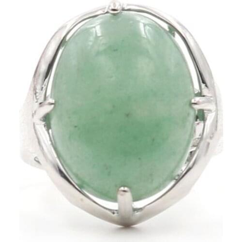 Green Aventurine Oval Shape Silver Plated Resizable Finger Ring White Howlite Stone Trendy Jewelry