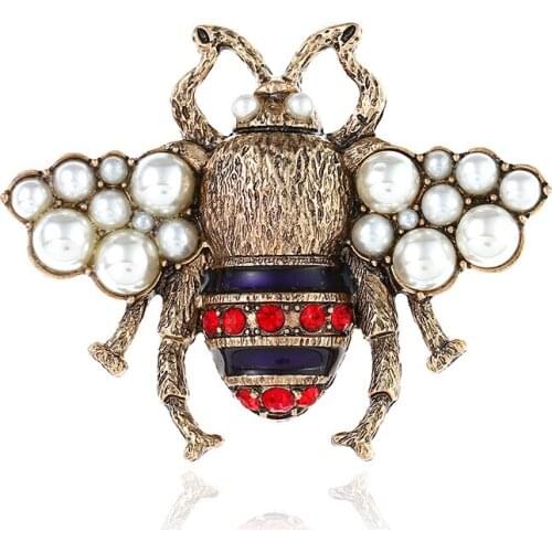 2019 Hot Fashion Brooch for women Clear Crystal pearl jewelry Gold & silver burnish Plated bee shape Brooch safety Pin accessory