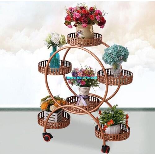 European-style tieyi multi-layer shelf interior province space greenish balcony shelf living room with wheel flowerpot frame