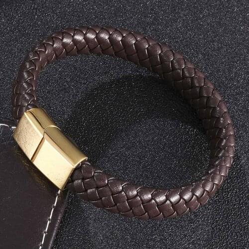 Fashion Leather Bracelet Stainless Steel Magnetic Buckle Men Women Leather Bracelet Jewelry Charm Bracelet BB0457