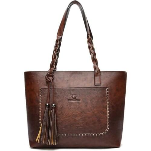 NEW Large Capacity Causal Shoulder Bags for Women 2021 Fall Leather Fringe Purse Handbags Retro Tassel Shopper Tote