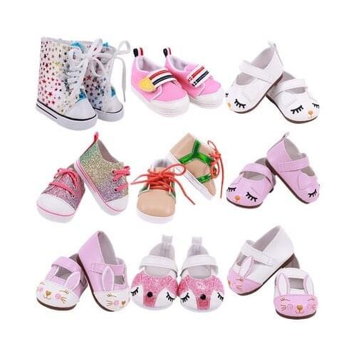 Wholesale Shoes!!! Cute Doll Shoes 7 cm High Quality For 18 Inch American Doll Girl Toy 43 Cm Baby New Born Clothes Accessories