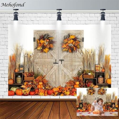 Fall Cake Smash Backdrop Birthday Party Pumpkin Maple Leaf Plank Door Photography Background Photocall Photozone Girl Decor Prop
