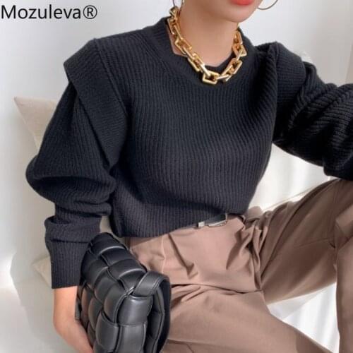 Mozuleva 2021 Autumn Winter Loose O Neck Fake Two Piece Pullover Basic Warm Sweater for Women Korean Soft Kniited Sweater Tops