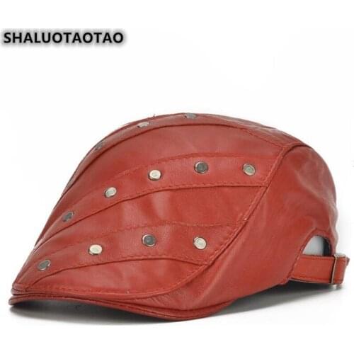 SHALUOTAOTAO Genuine Leather Hat For Men Women Autumn Winter Fashion Sheepskin Berets Adjustable Size Thin Brands Snapback Cap