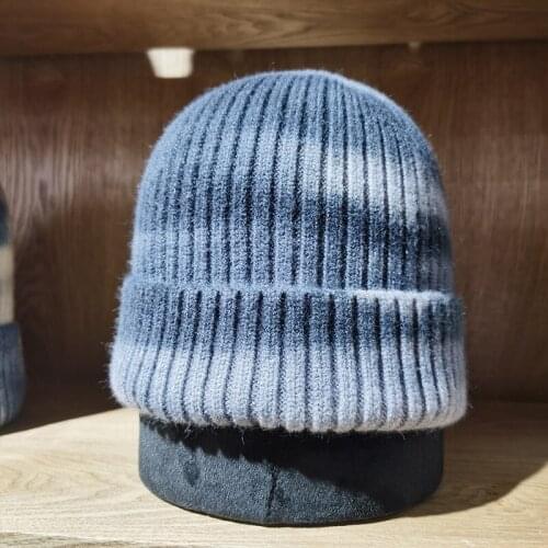 Women winter knitted hat Tie dye Tie-dye fashion street knitted stretch hat mens warmth padded cap Warm hat