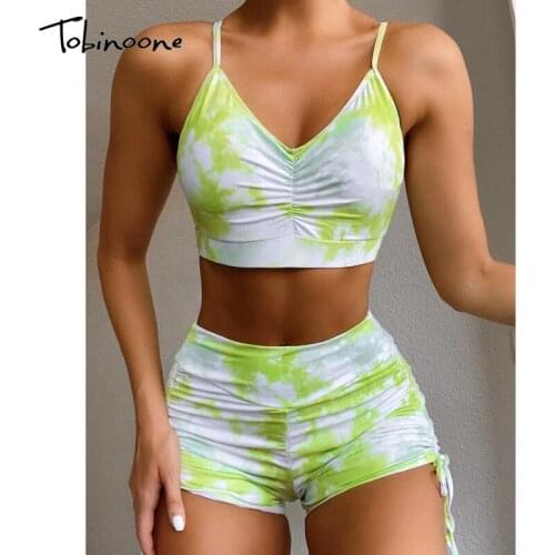 Tobinoone Sexy Women Bodysuit Deep V Neck Bodycon Stretch Crop Top Lace Up Short Romper Pajamas Tie Dye Women Jumpsuit Overalls