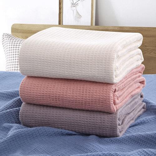 Waffle Plaid Cotton Blanket Baby Wrap Blankets Office Nap Throw Blankets Bedspread Bed Cover Grey Pink Blue 105x150cm