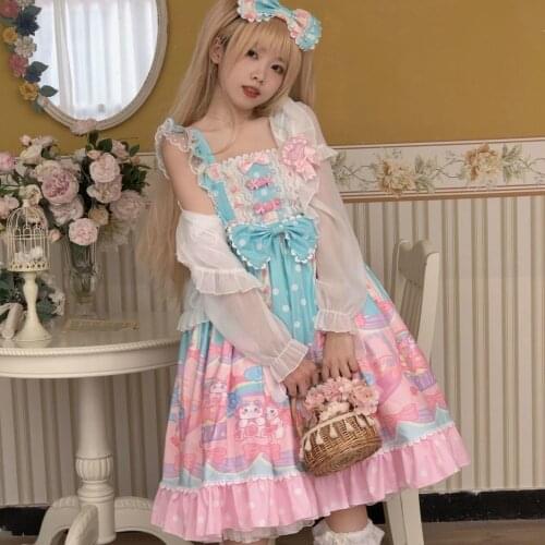 Japanese Kawaii Lolita Dress Dessert Doll House Print Sweet Gift Party Vintage Lolita Jsk Dress Women Princess Bowknot Dresses