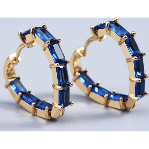 Women Earrings Fashion Earrings Symmetrical Heart Stud Earrings Gold Color with Blue Zircon Sweet Surprise Gift for Girlfriend