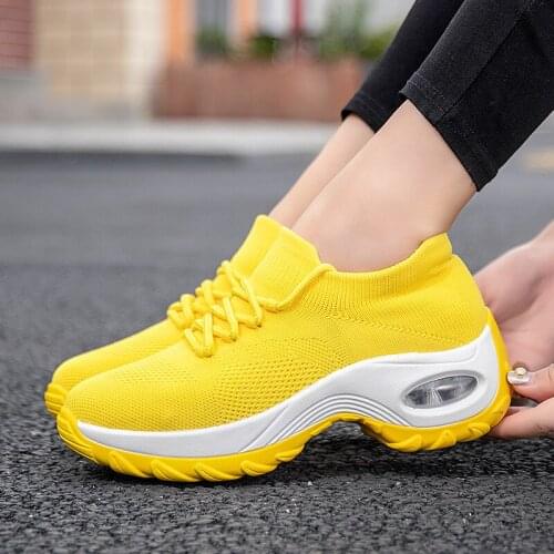 2021 Platform Sneakers Women Flats Breathable Casual Shoes Flats 6 Colors Wedges Sneakers for Women Mesh Sock Zapatos De Mujer