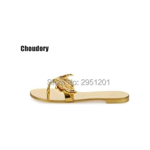 2020 Summer gold Silver Flat Sandal flip flops flat shoes women Wing leaf Sandals Lady Slides chaussure femme