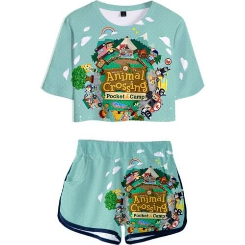 Animal Crossing 3D Printed Sexy 2 Piece Set Women Conjunto Feminino Women Crop Top and Shorts Two Piece Outfits Cosplay Costume
