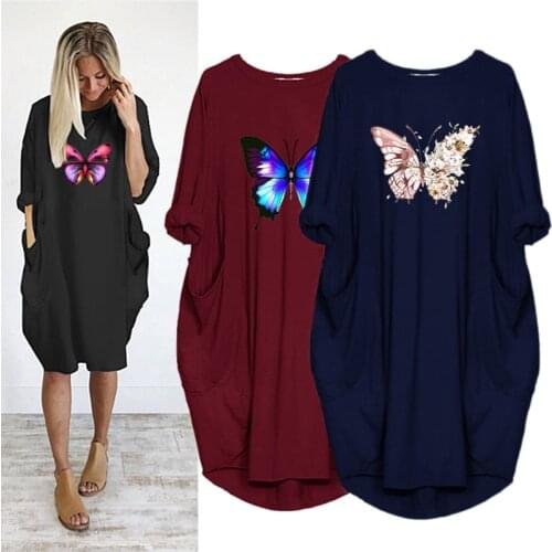 Butterfly Dresses for Women Kawaii Heart Shape Print Autumn Clothes Long Sleeve Loose Plus Size Dress Black Spring Homewear