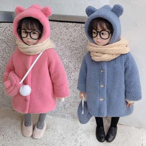 Winter Kids Fleece Wool Coat for Girls Chrismas Gift Plus Velvet Hooded Kids Warm Soft Cashmere Jackets Children Clothing