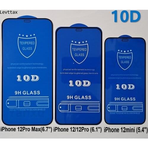 10Pcs 10D Tempered Glass For iPhone 12 11 Pro Max XS Max XR X 8 Plus 7 6 6S SE 2020 Full Screen Protector For i12mini Glass Film