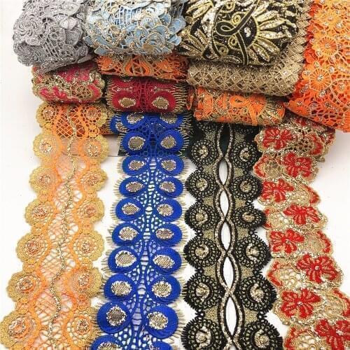 10yards Metallic Embroidered Motif Glitter power Nigeria Venice Lace Trim Crochet Cord