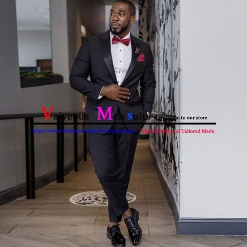 2021 Classic Black Mens Suits Groom Wedding Suit 2 Pieces Set Formal Prom Dinner Blazer Dress Tuxedo Slim Fit Costume Homme