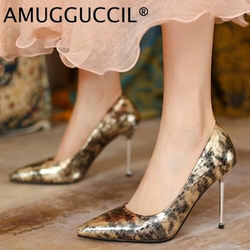 2020 New Plus Big Size 31-45 Real Leather Gold Fashion Sexy High Heel Spring Autumn Girl Female Lady Shoes Women Pumps D1372