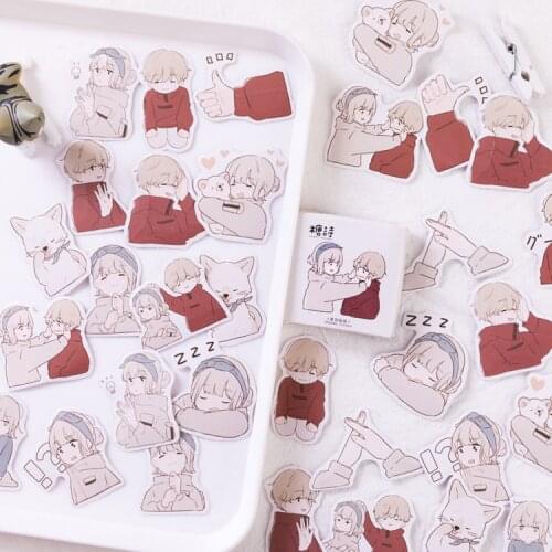 45PCS/PACK Kawaii Cute Lovers Couple Girl Sticker Marker Book Diary School Supplies Stickers Scrapbooking Bullet Journal sl2023