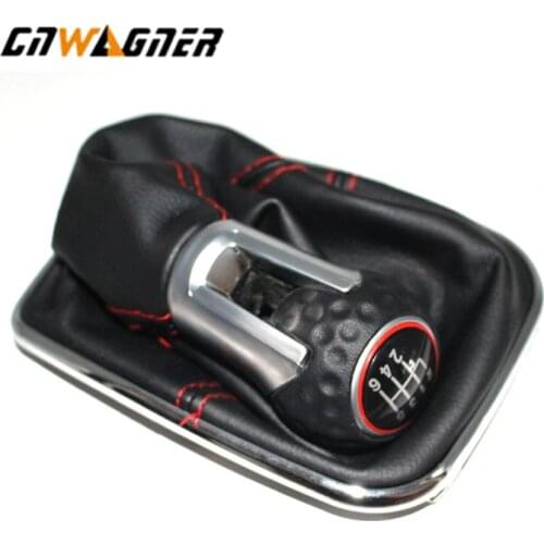 6 speed 12mm For VW Bora MK4 Golf 4 Jetta 4 98-04 Car Gear Shift Knob with Chrome Frame Black Leather Red Thread Red Ring Cap