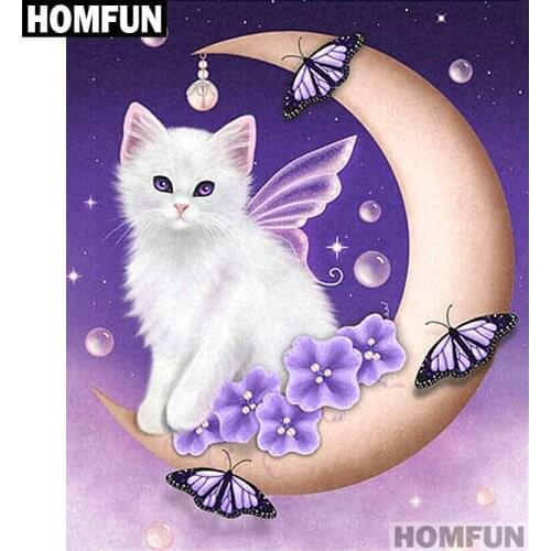 HOMFUN Full Square/Round Drill 5D DIY Diamond Painting "Cat moon butterfly" Embroidery Cross Stitch 5D Home Decor A01647