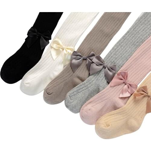 Bowknot White Pantyhose Cotton Winter Warm Kids Girls Soft Breathable Stockings Toddler Baby Girls Fashion Knitted Tights