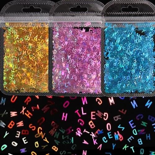 8 Colors Nail Art Letters Sequins Holographic Glitter Laser Letters 3D Iridescent DIY Nail Art Decorations Nails Accessories