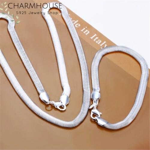 Silver Jewelry for Women 6mm Soft Snake Chain Necklace,Bracelet 2 Pcs Wedding Jewelry Sets Fashion Decorations Party Gift Bijoux
