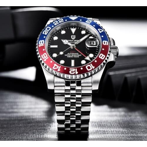 PAGANI DESIGN Top Brand Sapphire GMT Watch Stainless Steel Mens Automatic Mechanical Wristwatch Waterproof Sports Mens Watch