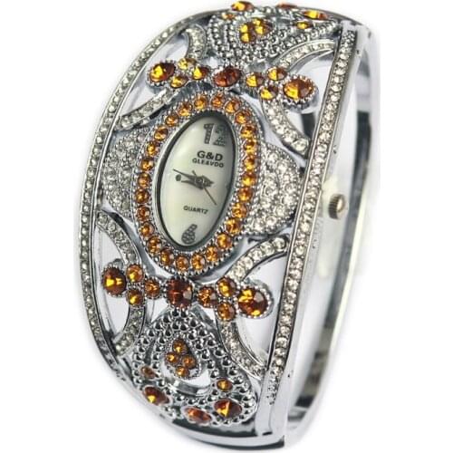 G&D New Luxury Brand Women Watches Silver Bracelet Watches Ladies Quartz Wristwatches Crystal Jewelry Gift relogio feminino Hour