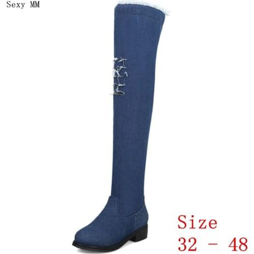 Spring Autumn Women Over the Knee Boots Low Med Heel Woman Thigh High Boots Small Plus Size 32 - 48