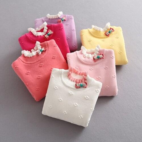 Children Sweater Winter Kids Girls Clothes Infant Baby Sweater Cotton Thickening Plush Velvet Warm Sweater Bottom Flower Costume