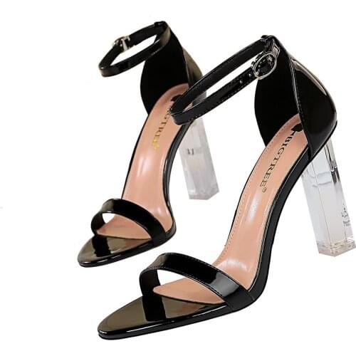 European fashion for high heels in summer. Transparent square and sandals