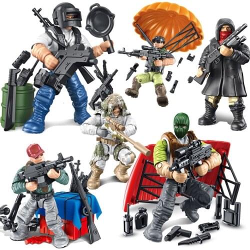 Mega Bloks Military Figures PUBG Soldiers Minifigs Model Building Blocks Airdrop Packet Parachute Weapon Bricks Toys for Boys