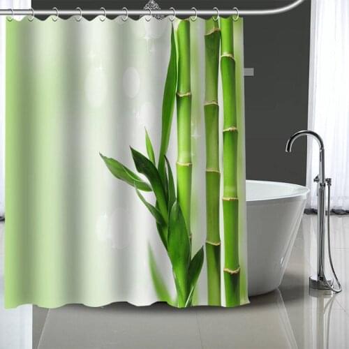 Hot Custom bamboo and stone Curtains Polyester Bathroom Waterproof Shower Curtain With Plastic Hooks More Size