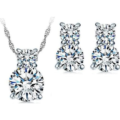 Cucurbit Charms Jewelry Sets Real Pure 925 Sterling Silver Cubic Zirconia Necklace Stud Earrings Women Jewellery Sets Hot
