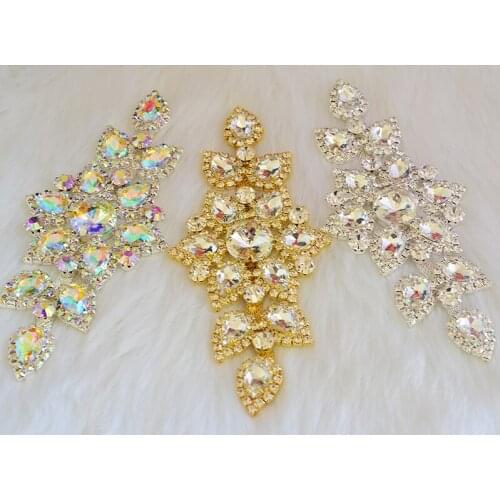 Crystal Rhinestones Applique Tirm DIY Wedding Dress Accessories Crystal AB Rhinestone Gold silver base