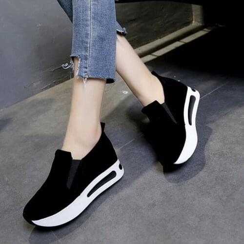 Platform Sneakers Black Sports Shoes for Women Wedges Suede Casual Sneaker Women Fashion Vulcanize Shoes Femme Loafer Grey Green