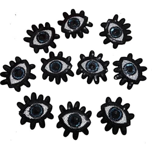 WUYUCONG Small Evil Eye Sequins and Embroidery Patches Iron on Sequined Eyeball for Clothes Shoes bags 10pcs/lot