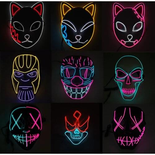 Hot Sale Glowing LED Mask Cosplay Party Decoration Scary Skull Horror Grimace LED Mask Halloween Christmas Mascara